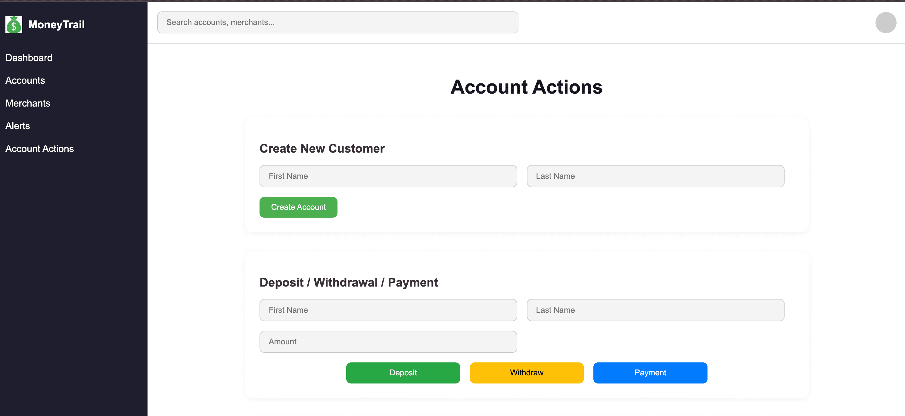 MoneyTrail interface screenshot