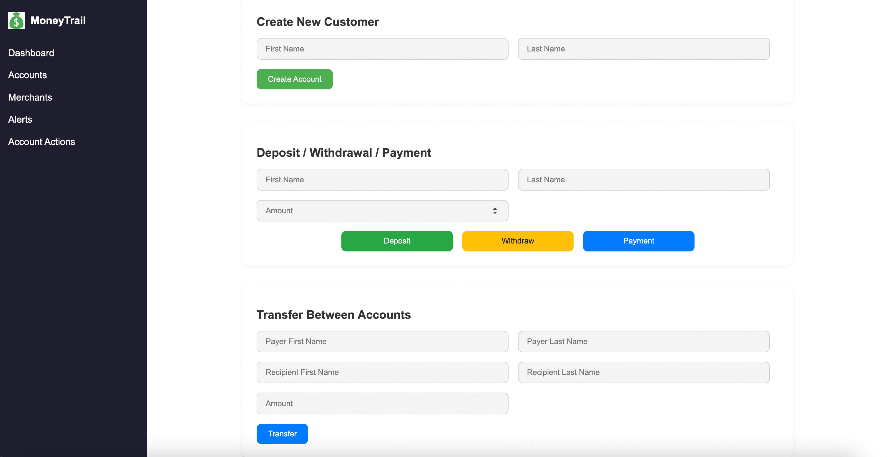 MoneyTrail interface screenshot