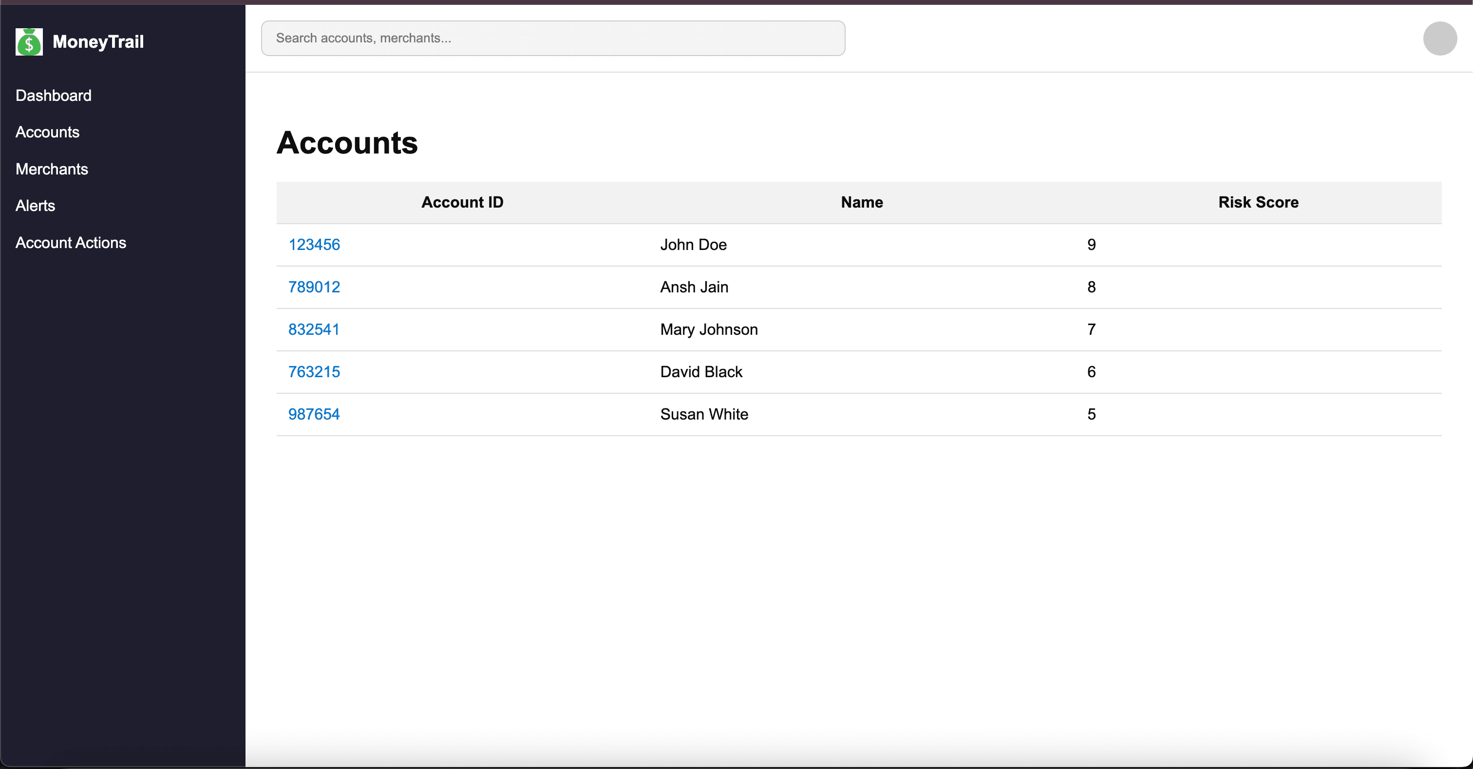 MoneyTrail interface screenshot